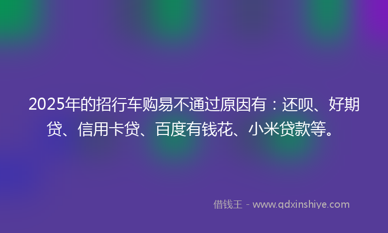 2025年的招行车购易不通过原因有：还呗、好期贷、信用卡贷、百度有钱花、小米贷款等。