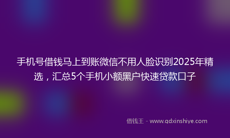 手机号借钱马上到账微信不用人脸识别2025年精选，汇总5个手机小额黑户快速贷款口子