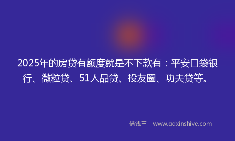 2025年的房贷有额度就是不下款有：平安口袋银行、微粒贷、51人品贷、投友圈、功夫贷等。