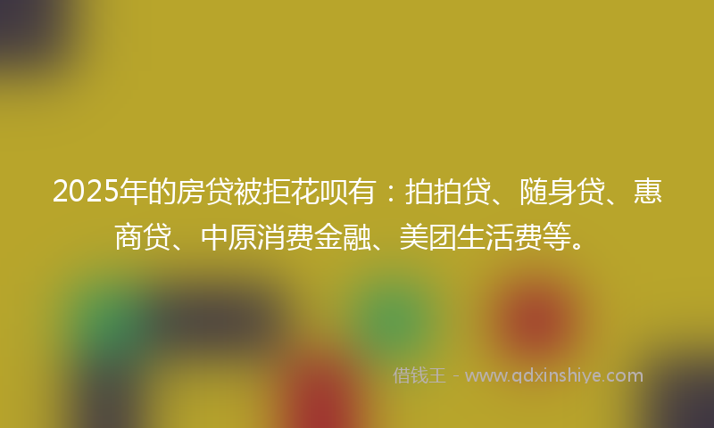 2025年的房贷被拒花呗有：拍拍贷、随身贷、惠商贷、中原消费金融、美团生活费等。