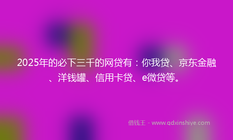 2025年的必下三千的网贷有：你我贷、京东金融、洋钱罐、信用卡贷、e微贷等。