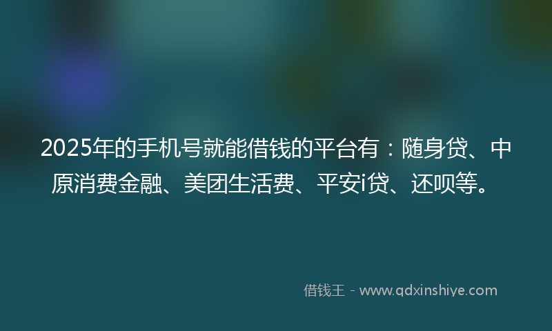 2025年的手机号就能借钱的平台有：随身贷、中原消费金融、美团生活费、平安i贷、还呗等。