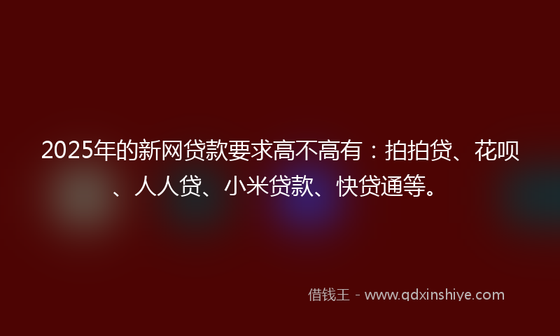 2025年的新网贷款要求高不高有：拍拍贷、花呗、人人贷、小米贷款、快贷通等。