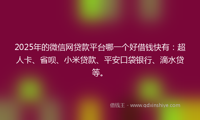 2025年的微信网贷款平台哪一个好借钱快有：超人卡、省呗、小米贷款、平安口袋银行、滴水贷等。