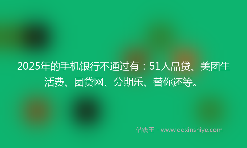 2025年的手机银行不通过有：51人品贷、美团生活费、团贷网、分期乐、替你还等。