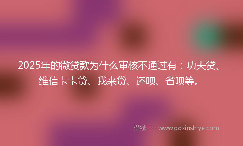 2025年的微贷款为什么审核不通过有：功夫贷、维信卡卡贷、我来贷、还呗、省呗等。