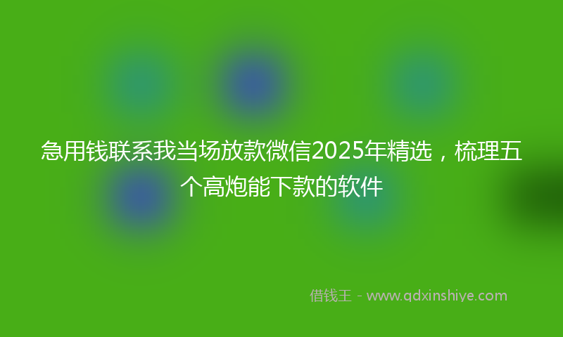 急用钱联系我当场放款微信2025年精选，梳理五个高炮能下款的软件