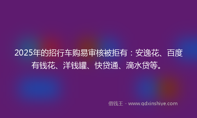 2025年的招行车购易审核被拒有：安逸花、百度有钱花、洋钱罐、快贷通、滴水贷等。