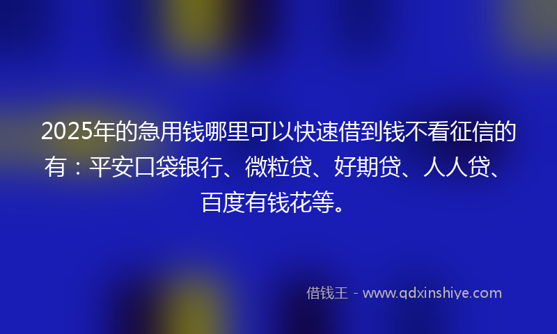 2025年的急用钱哪里可以快速借到钱不看征信的有：平安口袋银行、微粒贷、好期贷、人人贷、百度有钱花等。