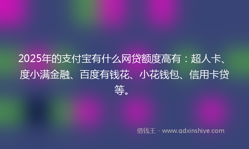 2025年的支付宝有什么网贷额度高有：超人卡、度小满金融、百度有钱花、小花钱包、信用卡贷等。