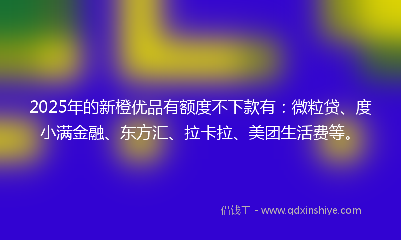 2025年的新橙优品有额度不下款有：微粒贷、度小满金融、东方汇、拉卡拉、美团生活费等。