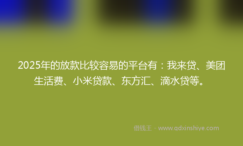 2025年的放款比较容易的平台有：我来贷、美团生活费、小米贷款、东方汇、滴水贷等。