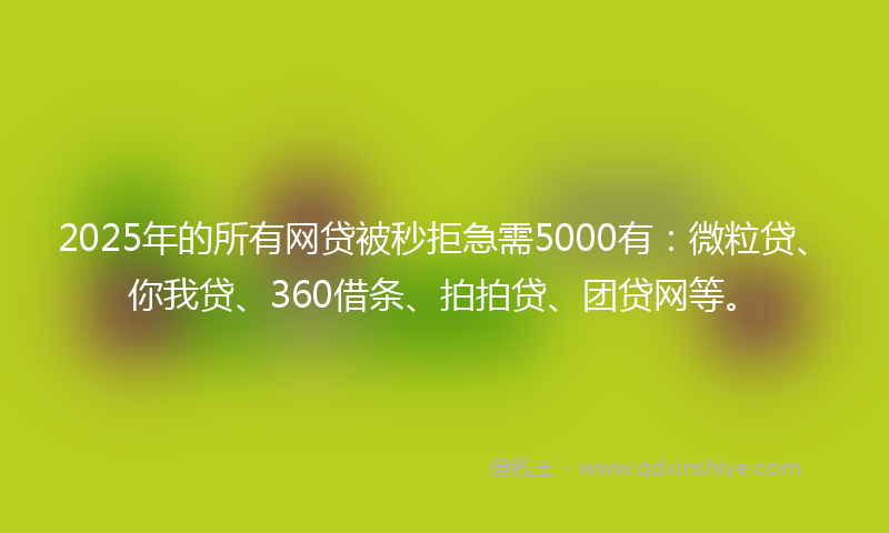 2025年的所有网贷被秒拒急需5000有：微粒贷、你我贷、360借条、拍拍贷、团贷网等。