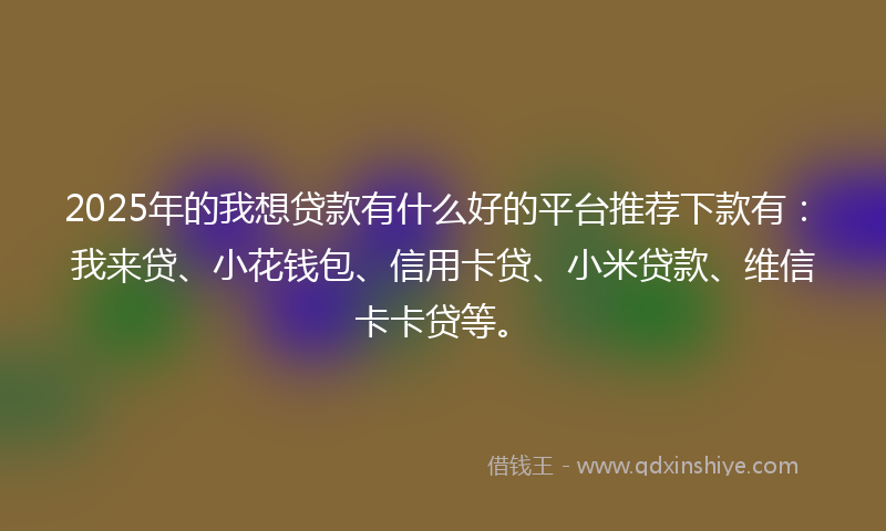 2025年的我想贷款有什么好的平台推荐下款有：我来贷、小花钱包、信用卡贷、小米贷款、维信卡卡贷等。