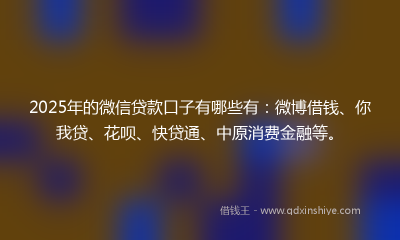 2025年的微信贷款口子有哪些有：微博借钱、你我贷、花呗、快贷通、中原消费金融等。
