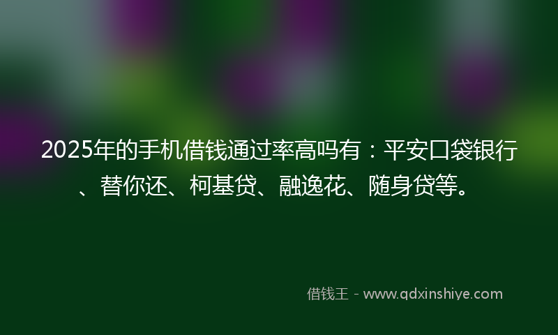 2025年的手机借钱通过率高吗有：平安口袋银行、替你还、柯基贷、融逸花、随身贷等。