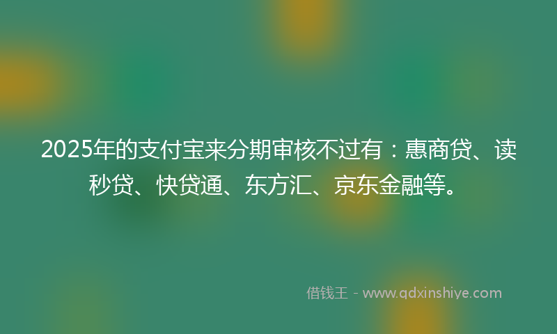 2025年的支付宝来分期审核不过有：惠商贷、读秒贷、快贷通、东方汇、京东金融等。