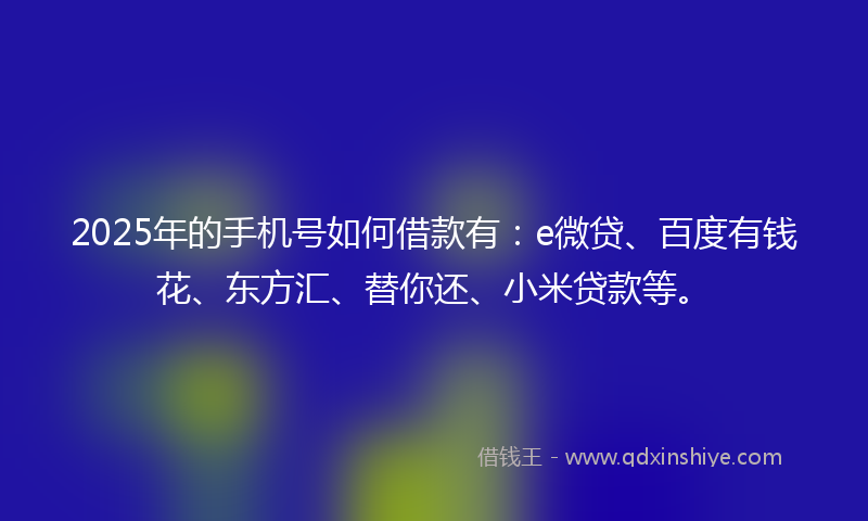 2025年的手机号如何借款有：e微贷、百度有钱花、东方汇、替你还、小米贷款等。
