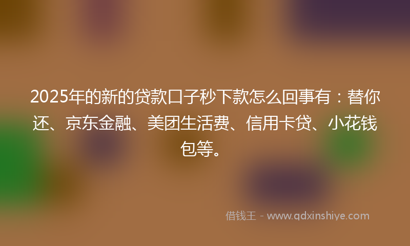 2025年的新的贷款口子秒下款怎么回事有：替你还、京东金融、美团生活费、信用卡贷、小花钱包等。