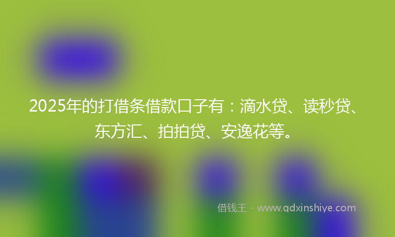 2025年的打借条借款口子有：滴水贷、读秒贷、东方汇、拍拍贷、安逸花等。