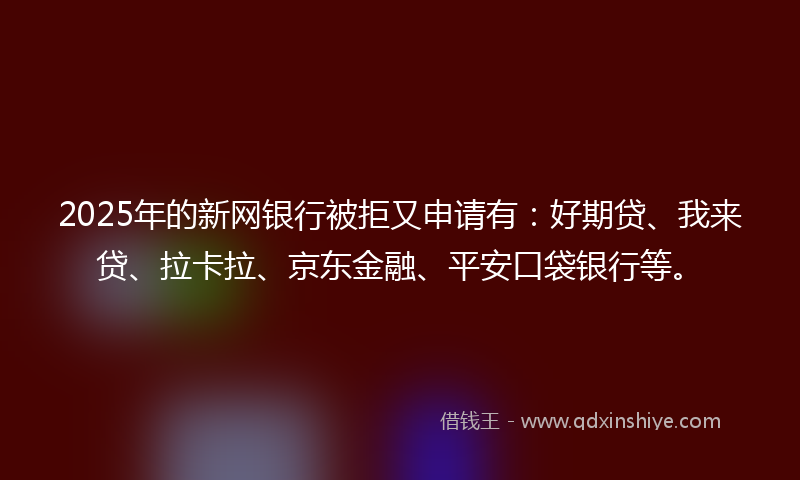 2025年的新网银行被拒又申请有：好期贷、我来贷、拉卡拉、京东金融、平安口袋银行等。