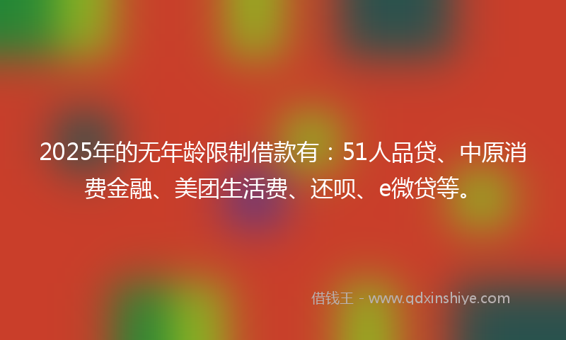 2025年的无年龄限制借款有：51人品贷、中原消费金融、美团生活费、还呗、e微贷等。