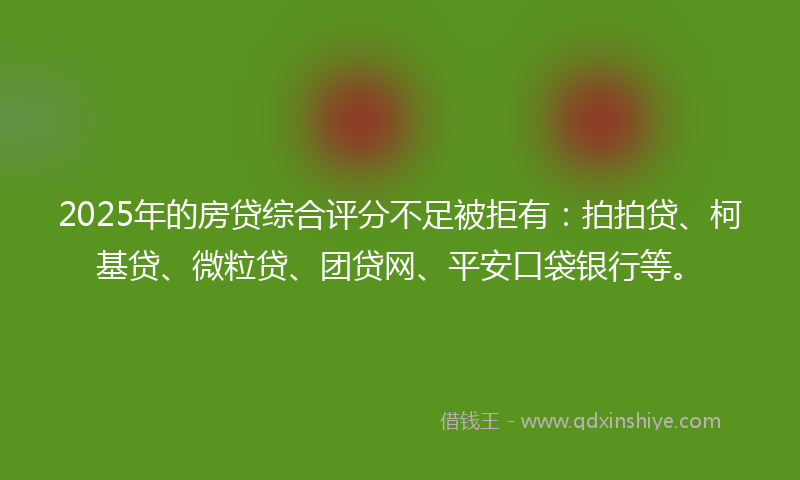 2025年的房贷综合评分不足被拒有：拍拍贷、柯基贷、微粒贷、团贷网、平安口袋银行等。
