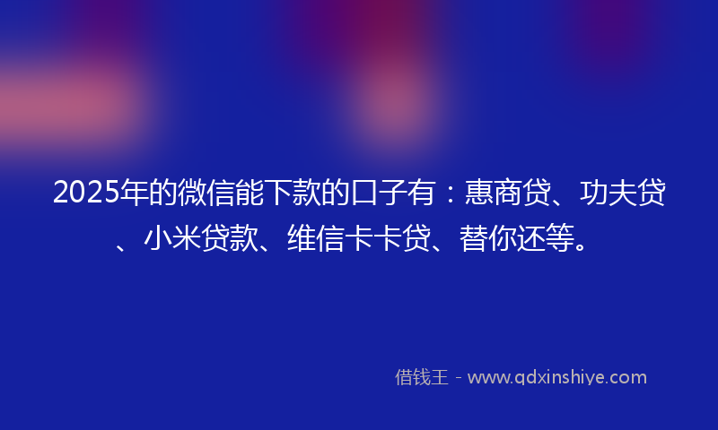 2025年的微信能下款的口子有：惠商贷、功夫贷、小米贷款、维信卡卡贷、替你还等。