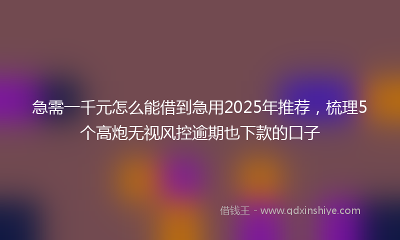 急需一千元怎么能借到急用2025年推荐，梳理5个高炮无视风控逾期也下款的口子