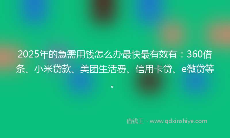 2025年的急需用钱怎么办最快最有效有：360借条、小米贷款、美团生活费、信用卡贷、e微贷等。