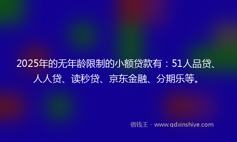 2025年的无年龄限制的小额贷款有：51人品贷、人人贷、读秒贷、京东金融、分期乐等。
