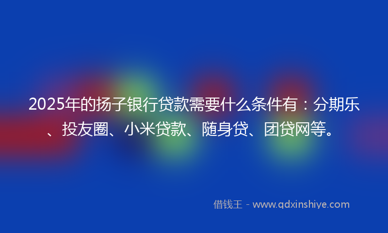 2025年的扬子银行贷款需要什么条件有：分期乐、投友圈、小米贷款、随身贷、团贷网等。