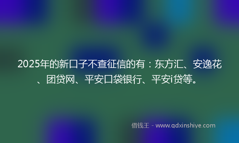 2025年的新口子不查征信的有：东方汇、安逸花、团贷网、平安口袋银行、平安i贷等。