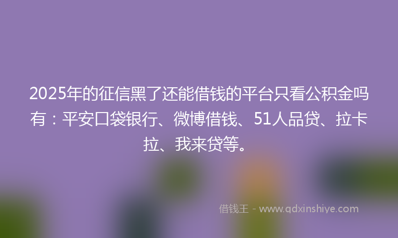 2025年的征信黑了还能借钱的平台只看公积金吗有：平安口袋银行、微博借钱、51人品贷、拉卡拉、我来贷等。
