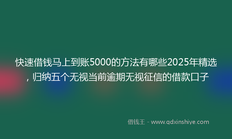 快速借钱马上到账5000的方法有哪些2025年精选，归纳五个无视当前逾期无视征信的借款口子