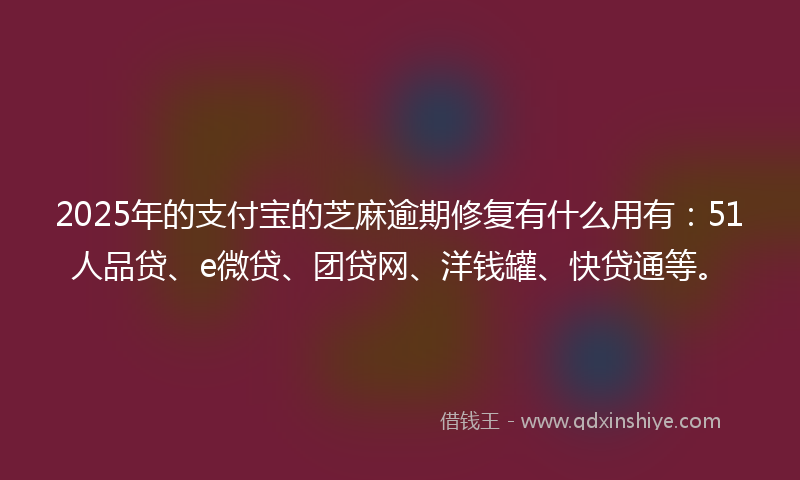 2025年的支付宝的芝麻逾期修复有什么用有：51人品贷、e微贷、团贷网、洋钱罐、快贷通等。