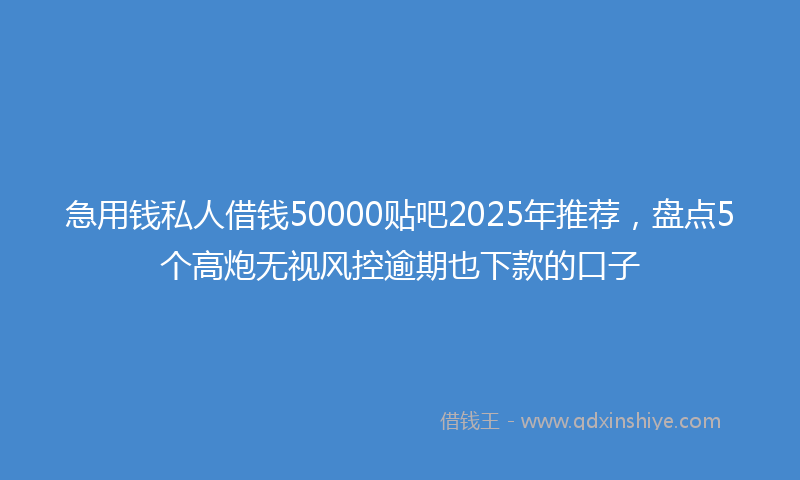 急用钱私人借钱50000贴吧2025年推荐，盘点5个高炮无视风控逾期也下款的口子