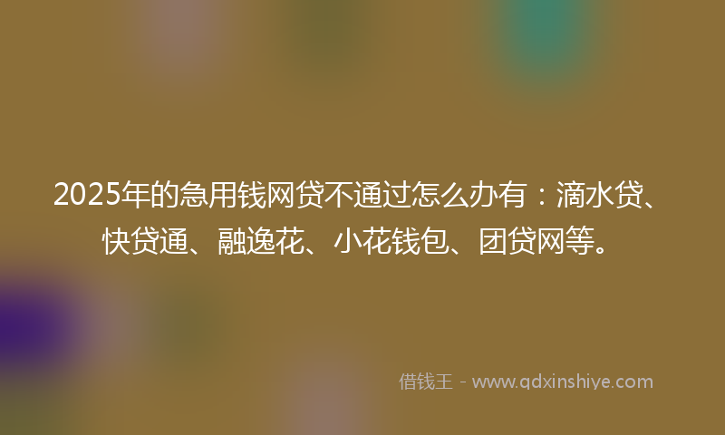 2025年的急用钱网贷不通过怎么办有：滴水贷、快贷通、融逸花、小花钱包、团贷网等。