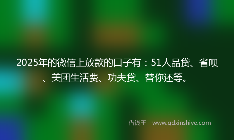 2025年的微信上放款的口子有：51人品贷、省呗、美团生活费、功夫贷、替你还等。