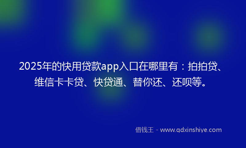 2025年的快用贷款app入口在哪里有：拍拍贷、维信卡卡贷、快贷通、替你还、还呗等。