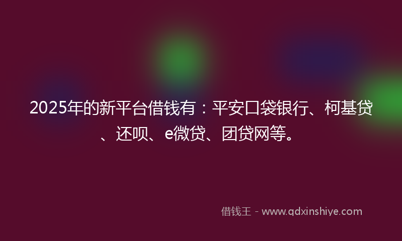2025年的新平台借钱有：平安口袋银行、柯基贷、还呗、e微贷、团贷网等。