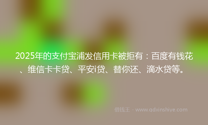 2025年的支付宝浦发信用卡被拒有：百度有钱花、维信卡卡贷、平安i贷、替你还、滴水贷等。