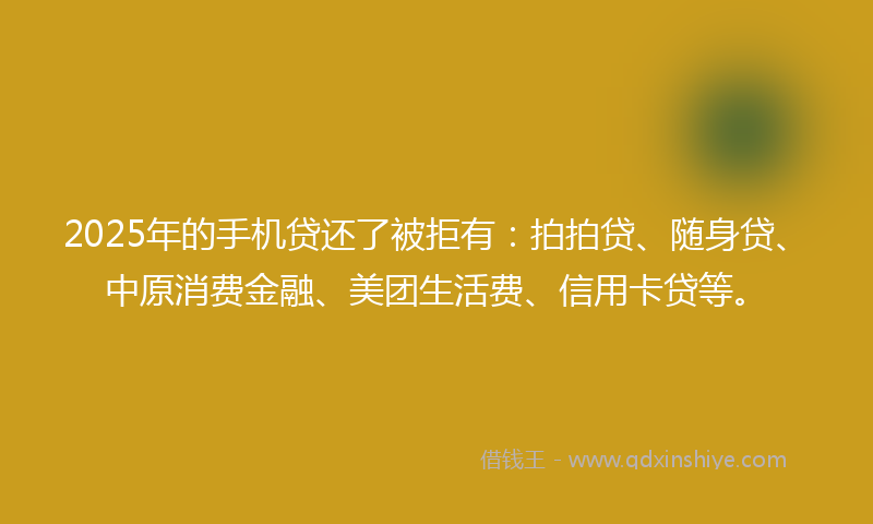 2025年的手机贷还了被拒有：拍拍贷、随身贷、中原消费金融、美团生活费、信用卡贷等。