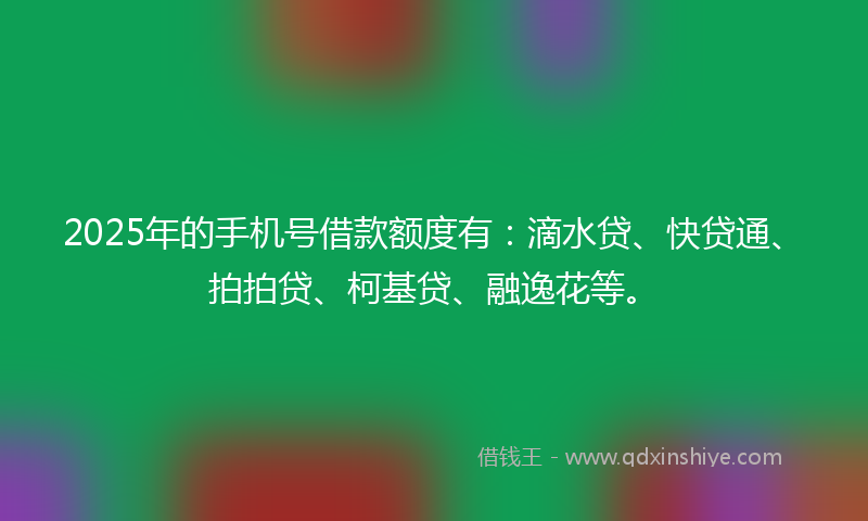2025年的手机号借款额度有：滴水贷、快贷通、拍拍贷、柯基贷、融逸花等。
