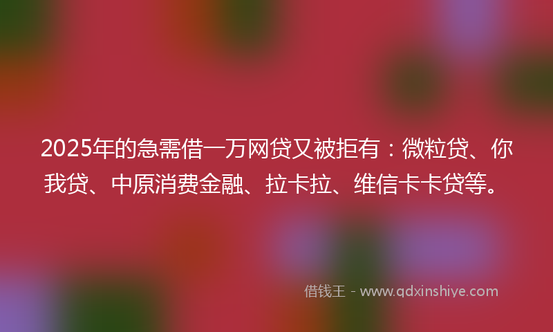 2025年的急需借一万网贷又被拒有：微粒贷、你我贷、中原消费金融、拉卡拉、维信卡卡贷等。