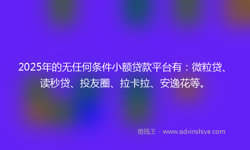 2025年的无任何条件小额贷款平台有：微粒贷、读秒贷、投友圈、拉卡拉、安逸花等。
