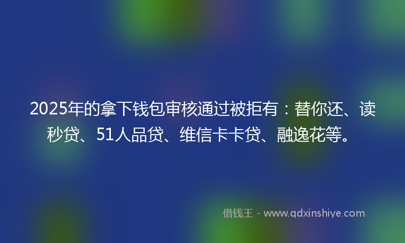 2025年的拿下钱包审核通过被拒有：替你还、读秒贷、51人品贷、维信卡卡贷、融逸花等。