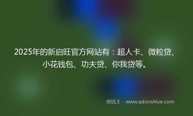 2025年的新启旺官方网站有：超人卡、微粒贷、小花钱包、功夫贷、你我贷等。