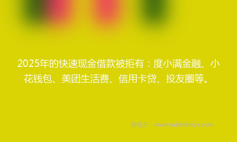 2025年的快速现金借款被拒有：度小满金融、小花钱包、美团生活费、信用卡贷、投友圈等。