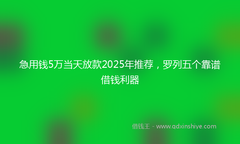急用钱5万当天放款2025年推荐，罗列五个靠谱借钱利器